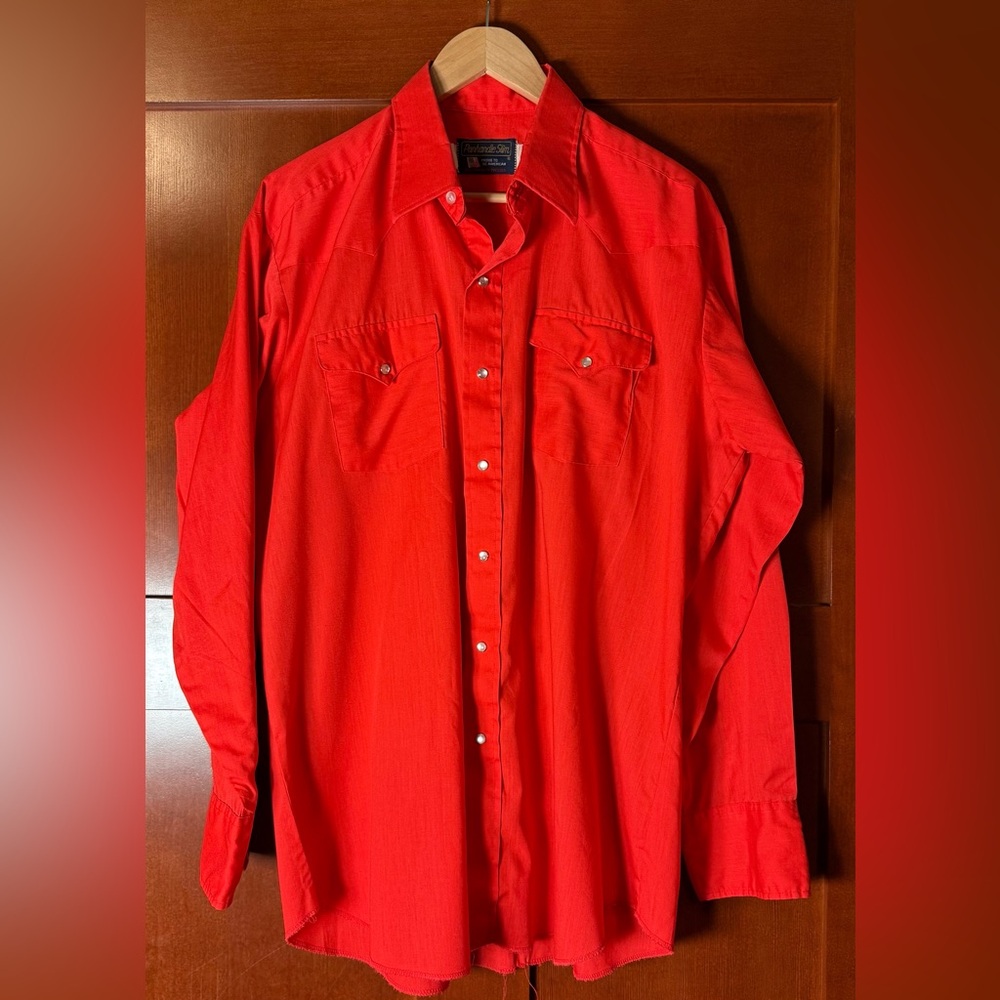 Vintage Panhandle Slim Vibrant Red Casual Button Down Western Shirt